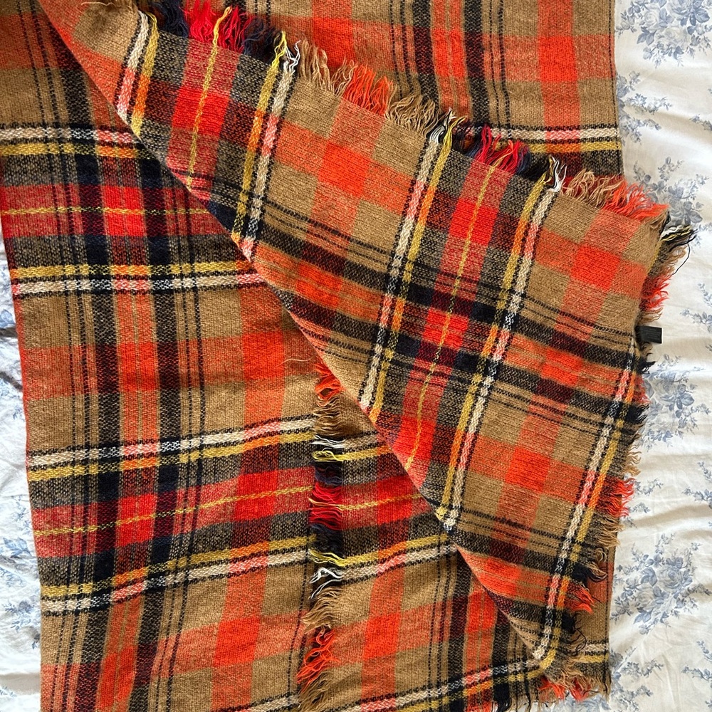 Vibrant Plaid Scarf with Fringe